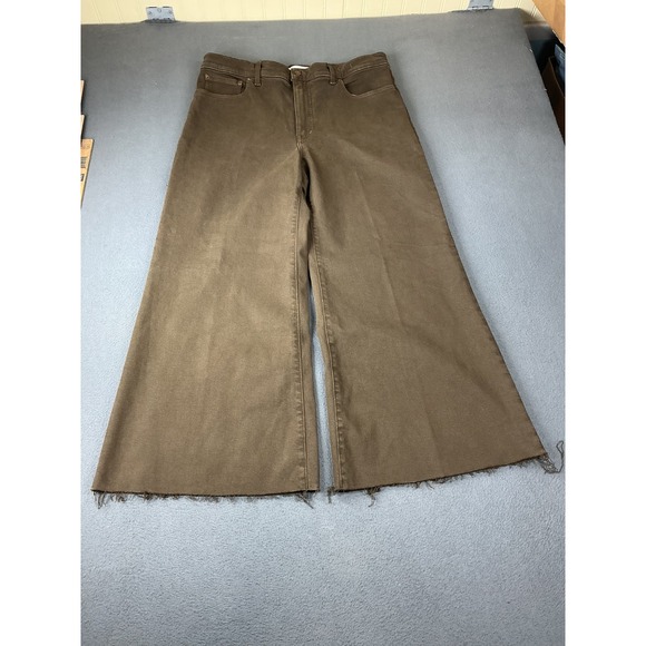 Madewell Denim - Madewell Flared Wide-Leg Jeans Womens 32 Brown Olive Raw Hem High Rise NW267